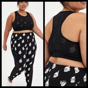 5X 28W Torrid Black Skull Flames Mesh Sports Bra Activewear Punk Alternative bre